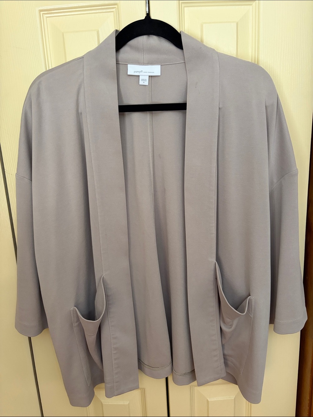 Relaxed Open-Front Jacket in Light Taupe